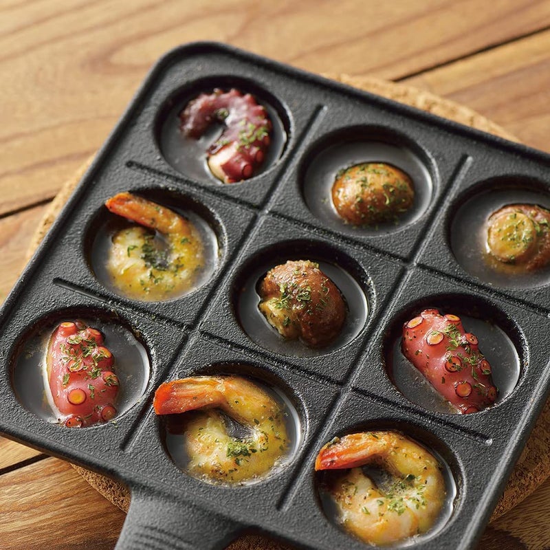 TIKUSAN Takoyaki Pan Cast Iron Takoyaki Maker Skillet Griddle Japanese Octopus Meat Ball Mold Maker for Gas Heater (9 Molds) - Image 3